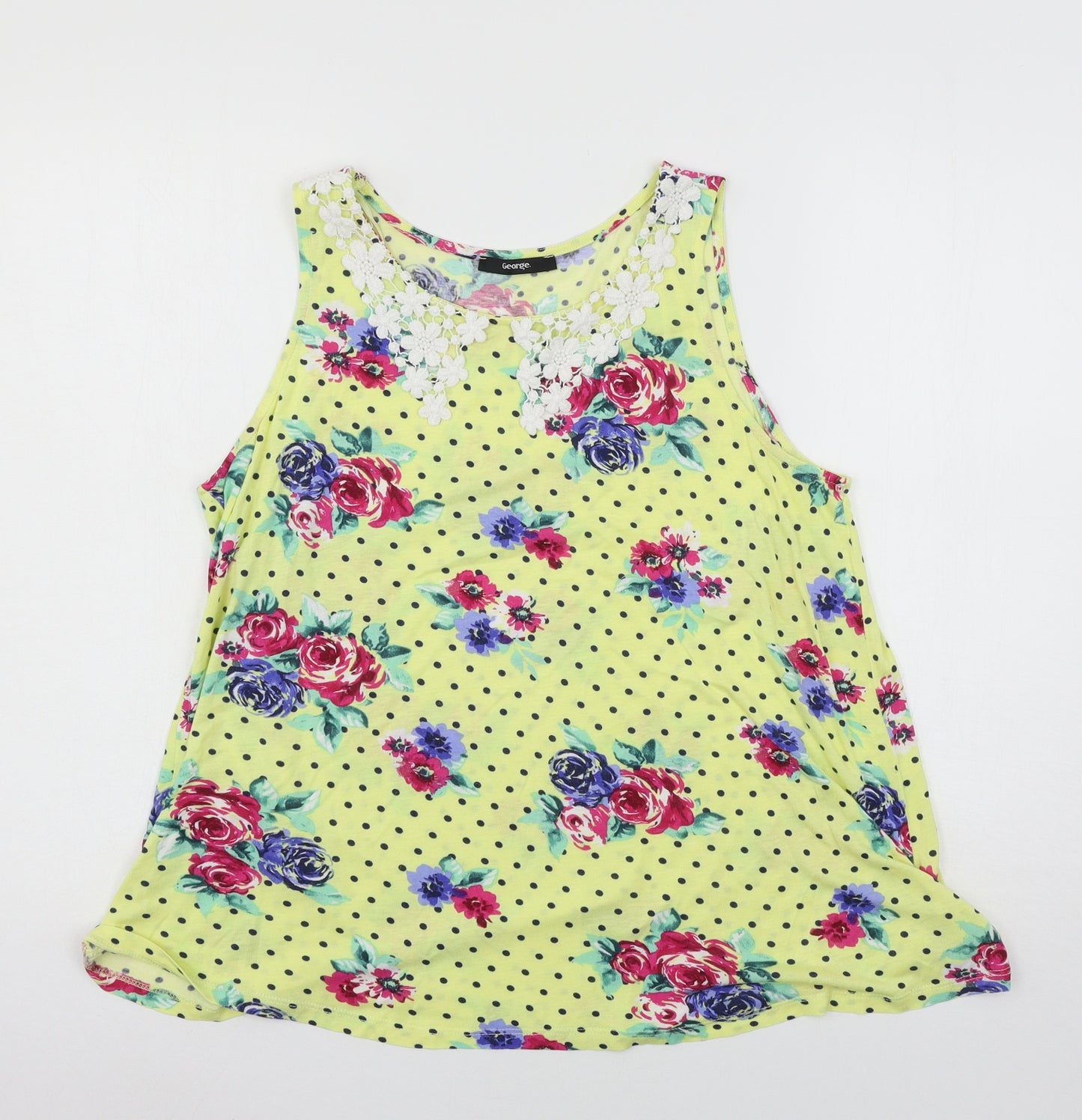 George Womens Yellow Floral Jersey Basic Tank Size 14