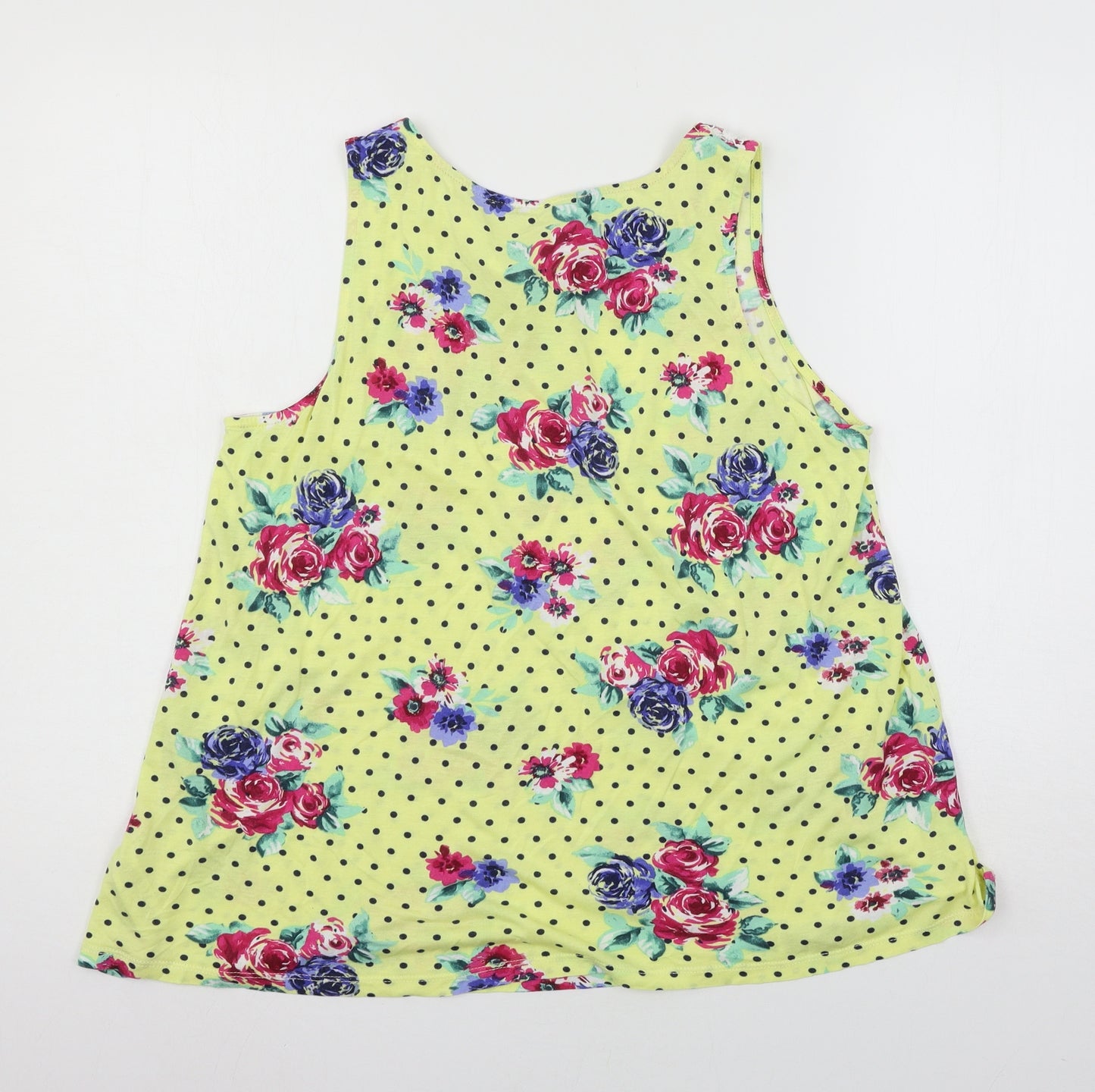 George Womens Yellow Floral Jersey Basic Tank Size 14