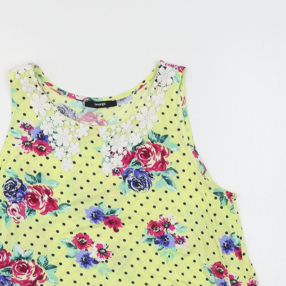 George Womens Yellow Floral Jersey Basic Tank Size 14
