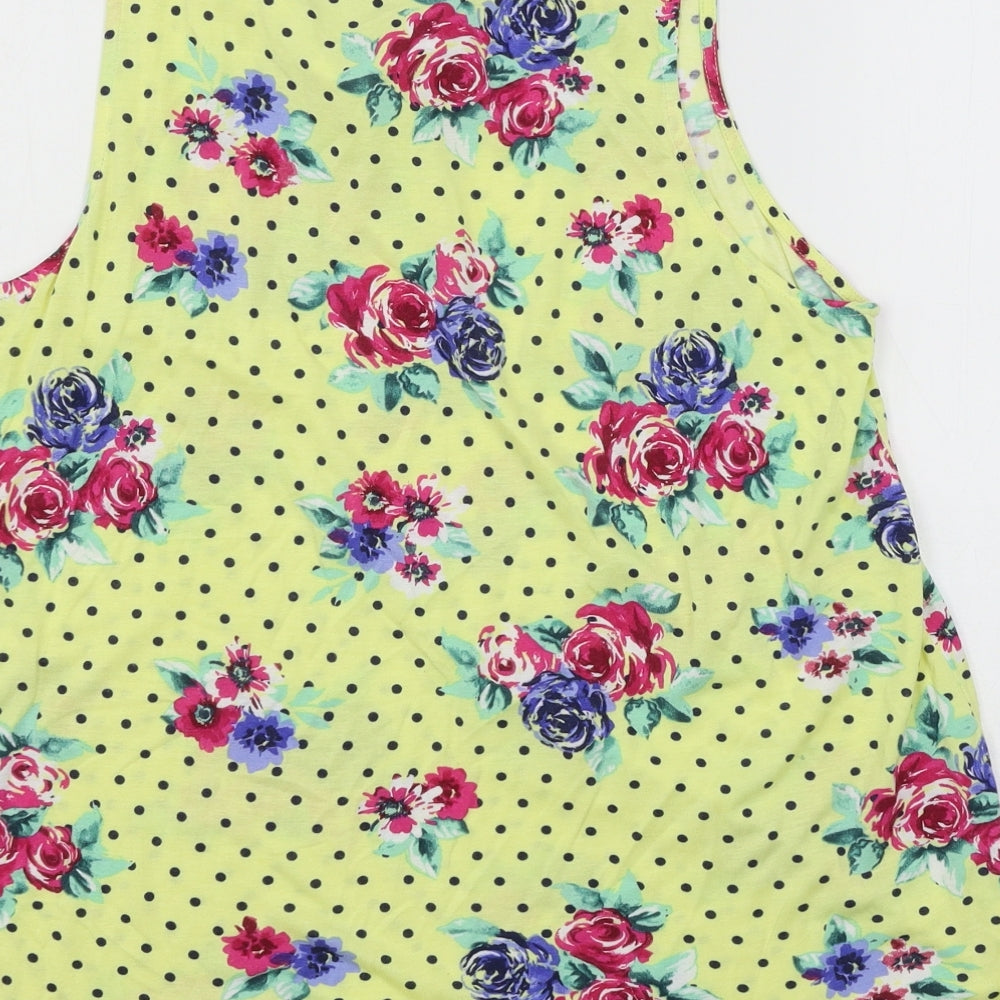George Womens Yellow Floral Jersey Basic Tank Size 14