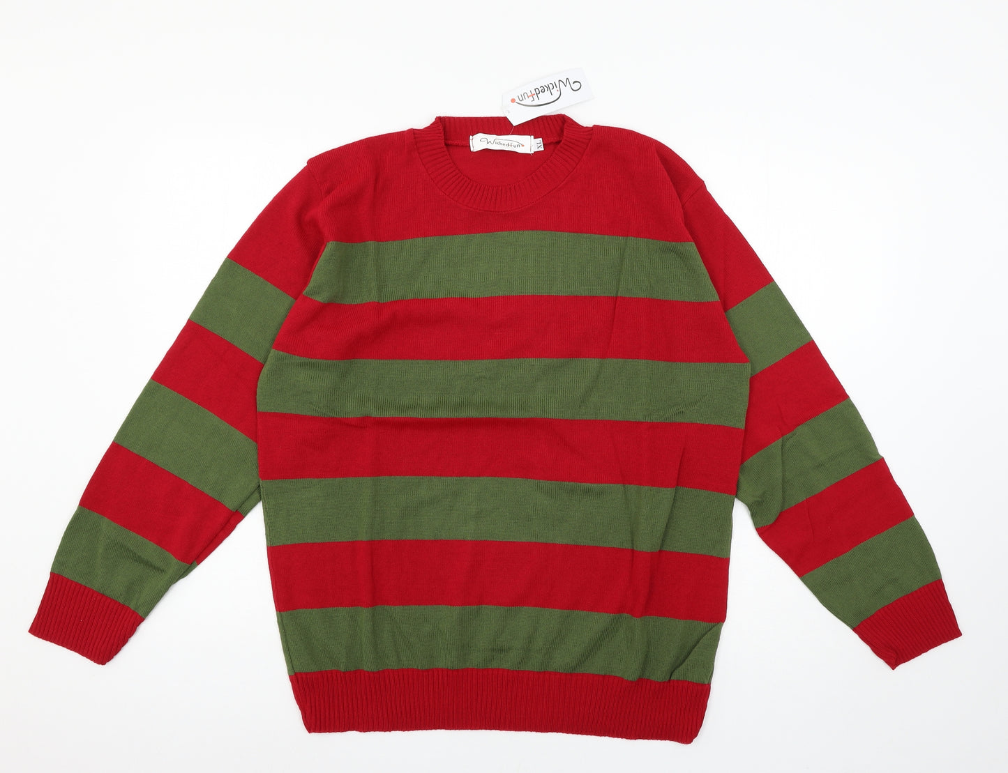 Wicked Mens Green Striped Knit Pullover Jumper Size XL
