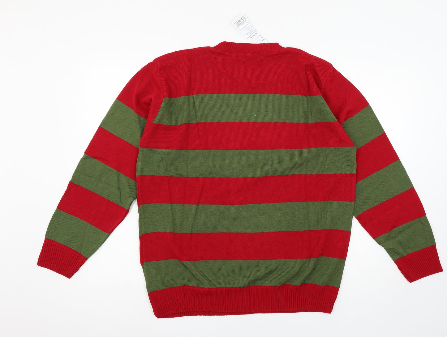 Wicked Mens Green Striped Knit Pullover Jumper Size XL