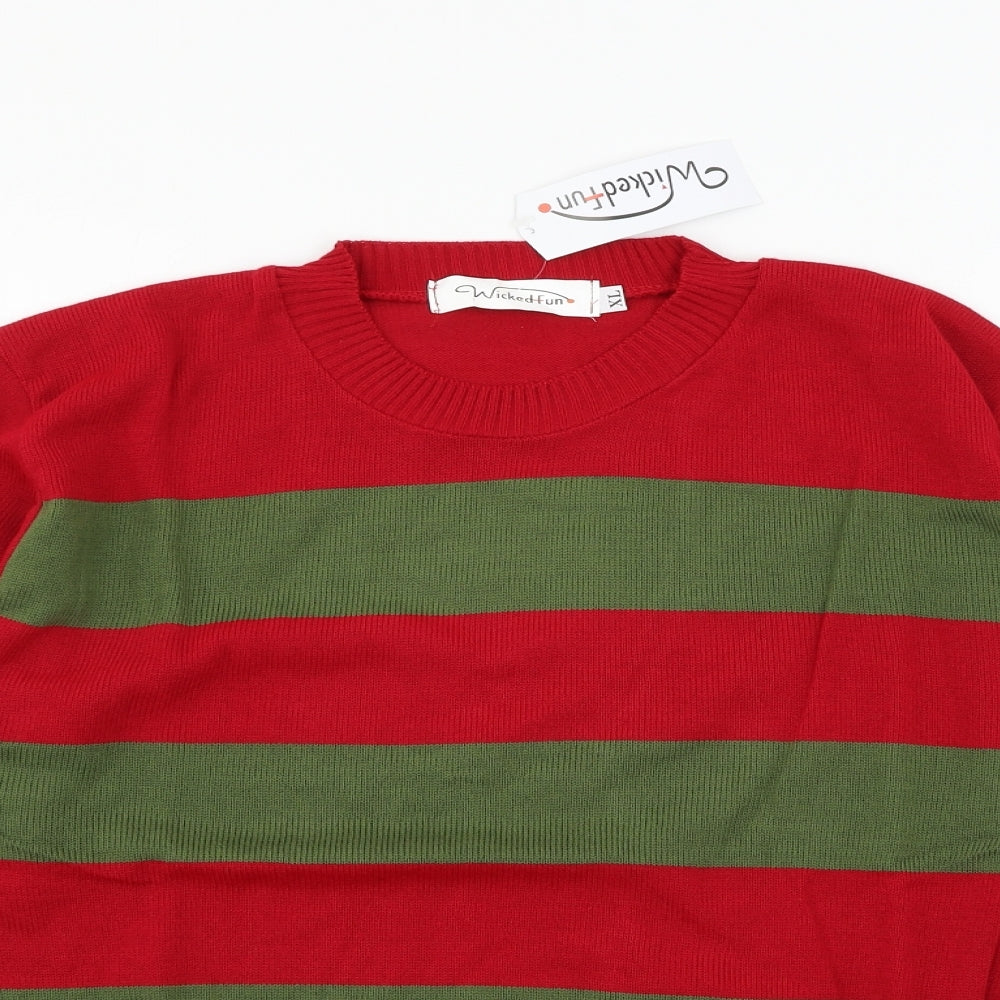 Wicked Mens Green Striped Knit Pullover Jumper Size XL