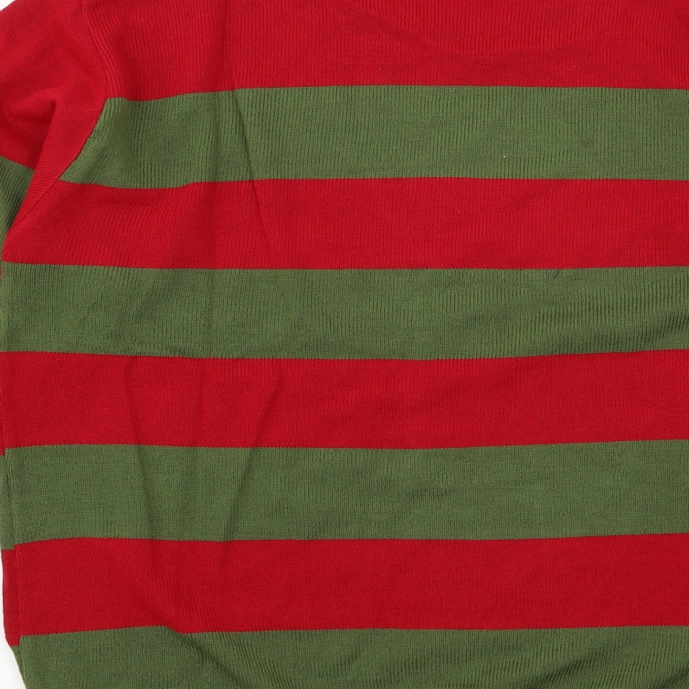 Wicked Mens Green Striped Knit Pullover Jumper Size XL