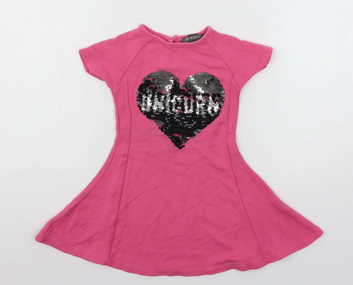 Primark Girls Pink  Jersey Skater Dress  Size 18-24 Months  - Love hearts
