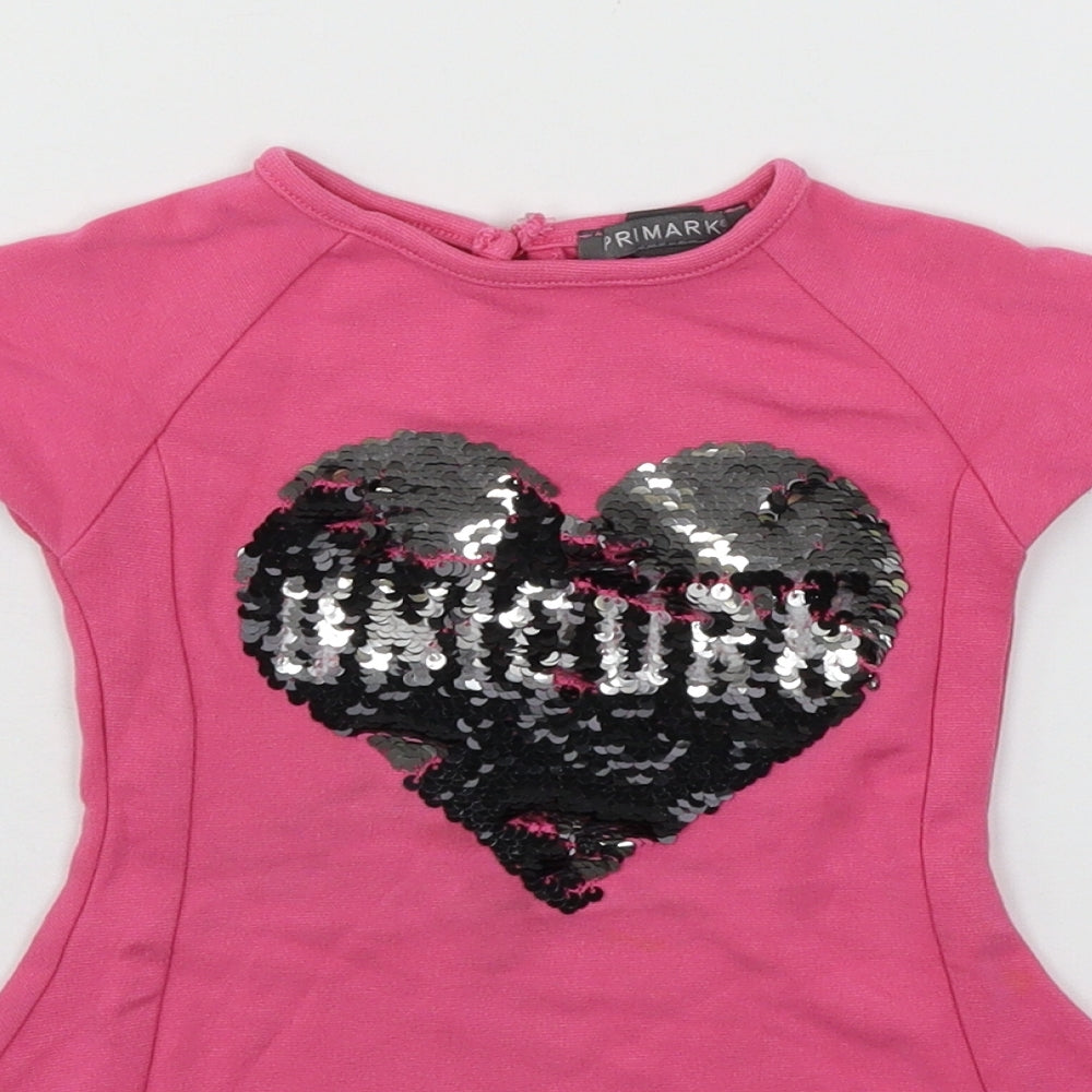 Primark Girls Pink  Jersey Skater Dress  Size 18-24 Months  - Love hearts