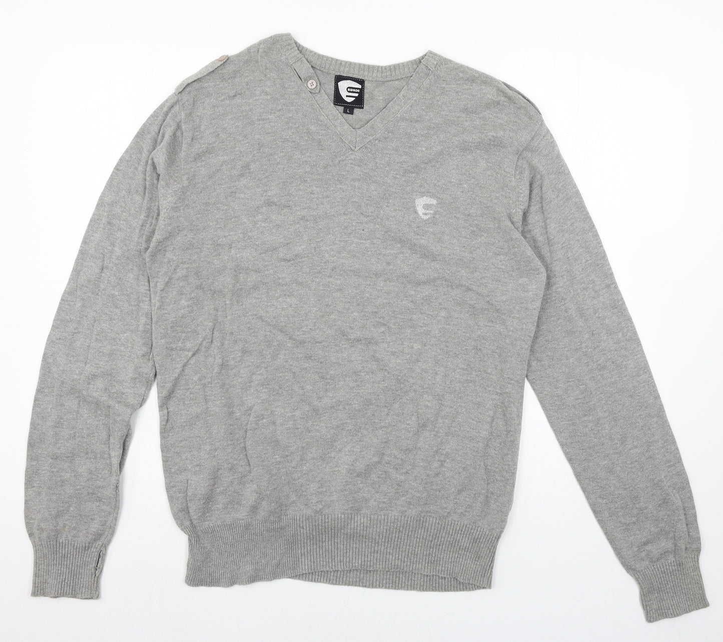 Swade Mens Grey  Knit Pullover Jumper Size L