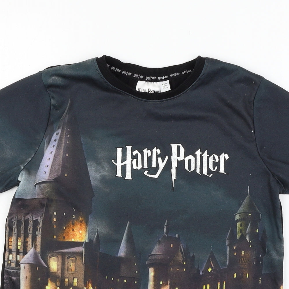 Harry Potter Boys Black Geometric Jersey  Pyjama Top Size 10-11 Years  - Hogwarts