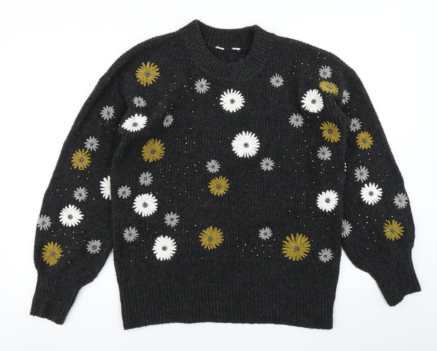 TU Womens Grey Floral Knit Pullover Jumper Size 12