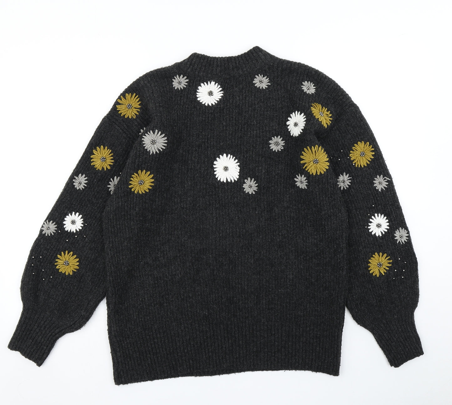 TU Womens Grey Floral Knit Pullover Jumper Size 12