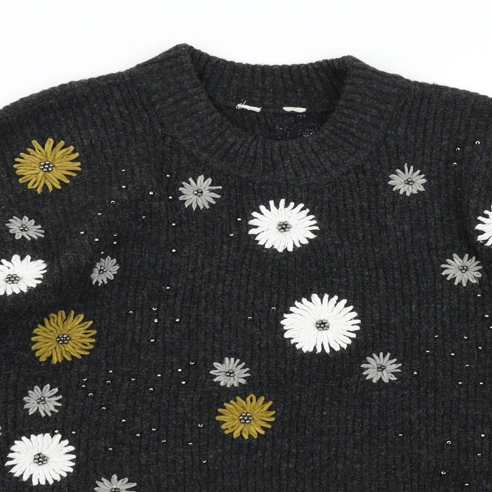 TU Womens Grey Floral Knit Pullover Jumper Size 12