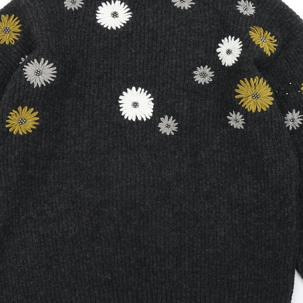 TU Womens Grey Floral Knit Pullover Jumper Size 12