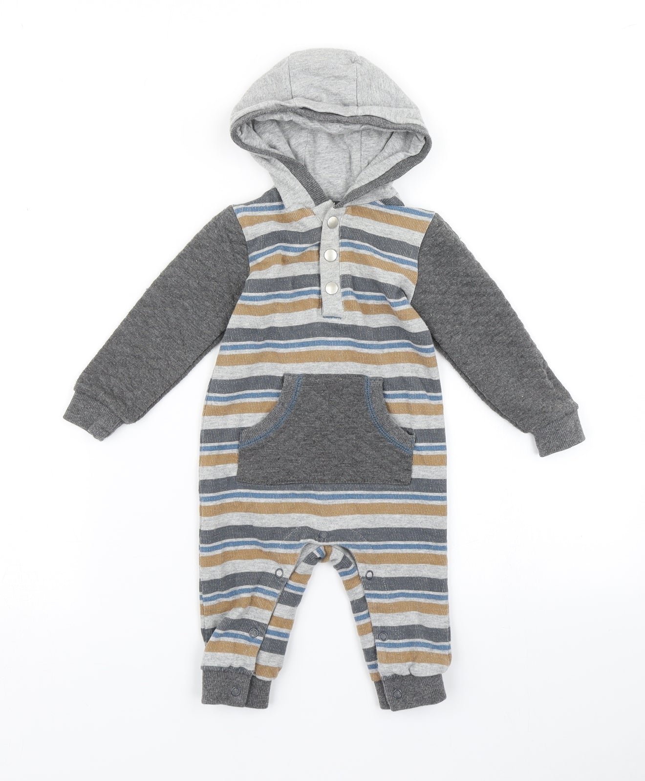 TU Boys Grey Striped  Coverall One-Piece Size 6-9 Months