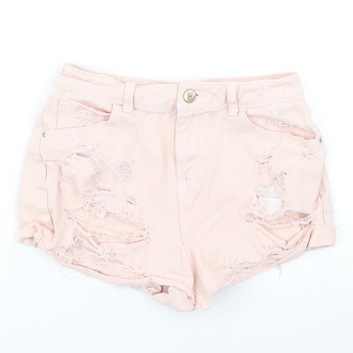 Denim Co Womens Pink  Denim Hot Pants Shorts Size 8 - Distressed
