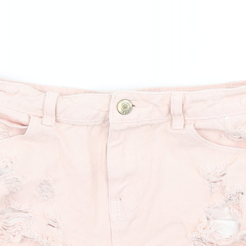 Denim Co Womens Pink  Denim Hot Pants Shorts Size 8 - Distressed