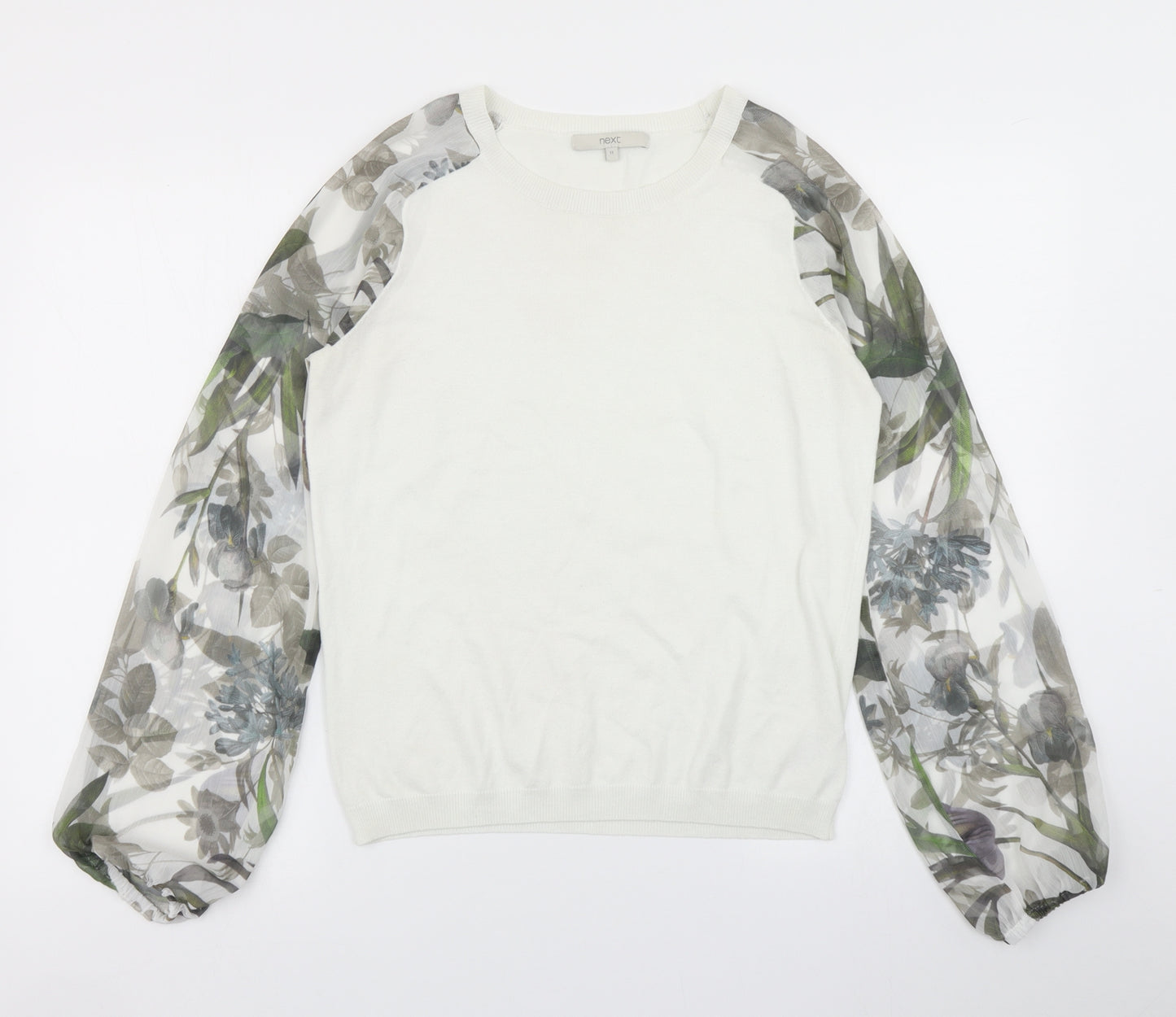 NEXT Womens White Floral Knit Pullover Jumper Size 12