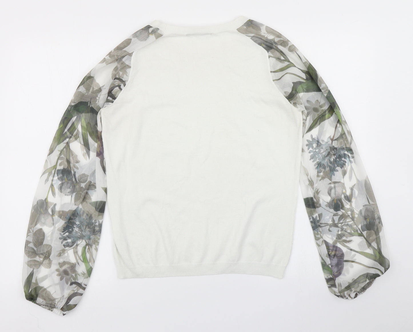 NEXT Womens White Floral Knit Pullover Jumper Size 12