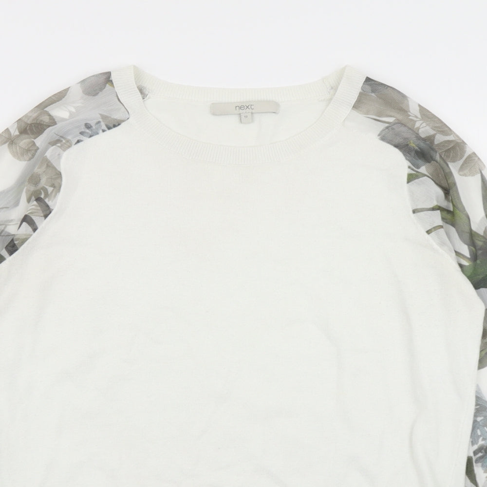 NEXT Womens White Floral Knit Pullover Jumper Size 12
