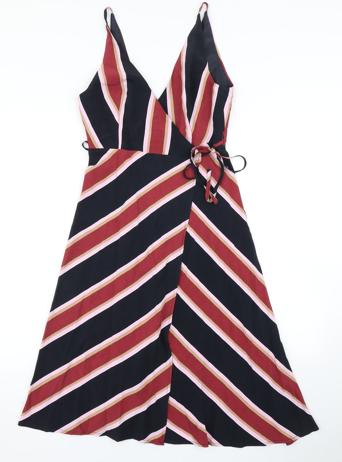 Topshop Womens Red Striped  Wrap Dress  Size 8