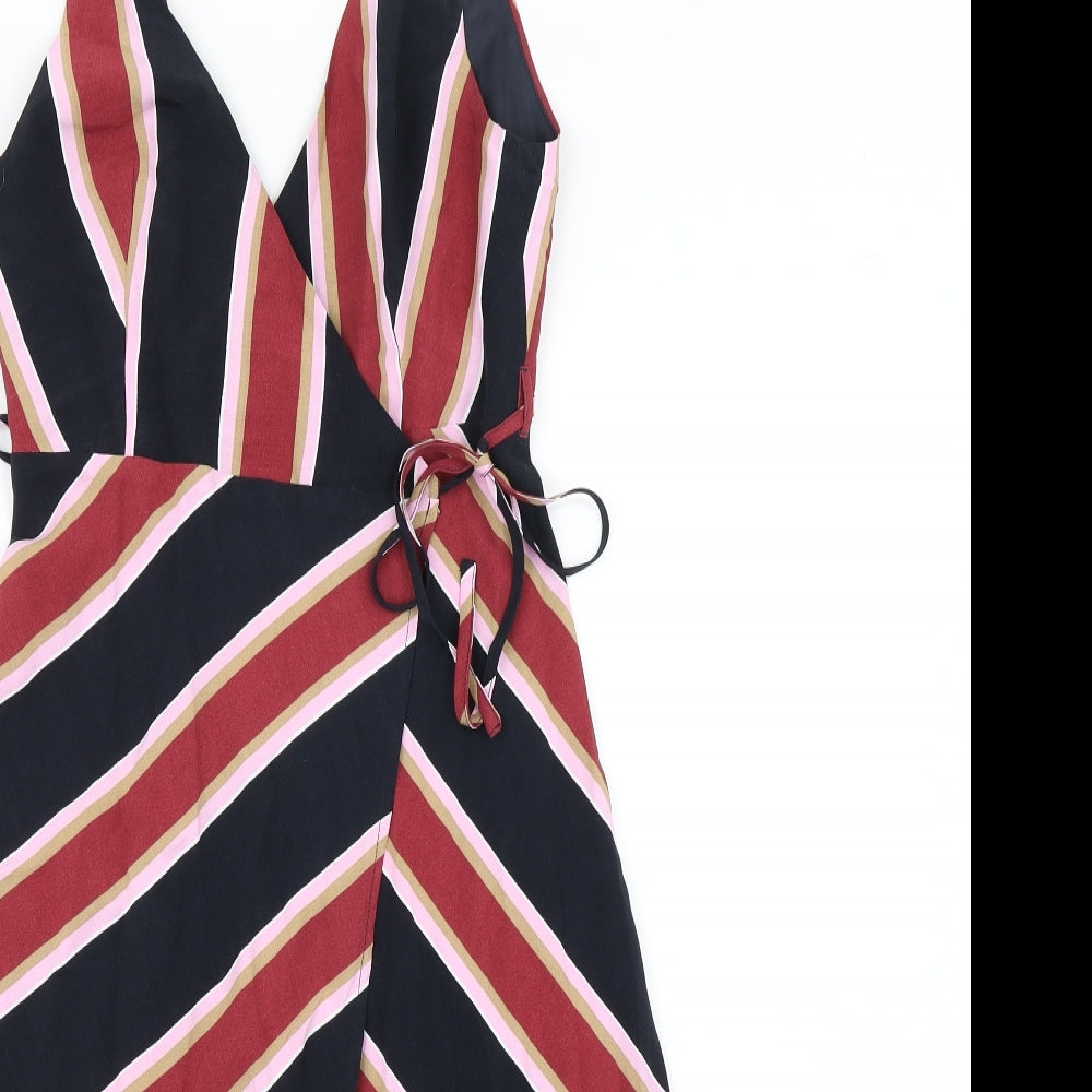 Topshop Womens Red Striped  Wrap Dress  Size 8