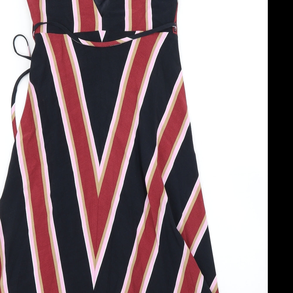 Topshop Womens Red Striped  Wrap Dress  Size 8