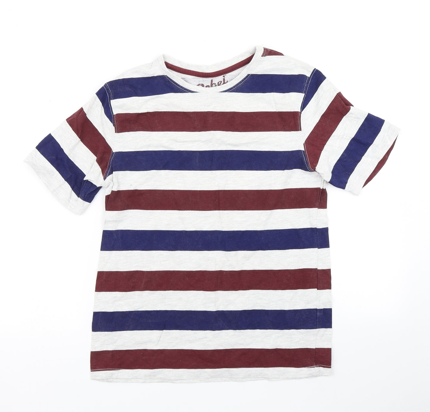 Rebel Boys Grey Striped  Basic T-Shirt Size 12-13 Years