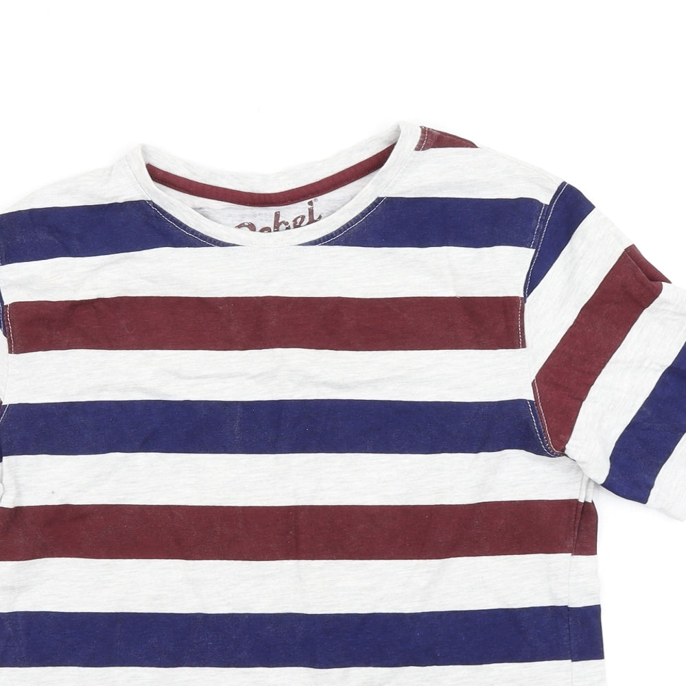 Rebel Boys Grey Striped  Basic T-Shirt Size 12-13 Years