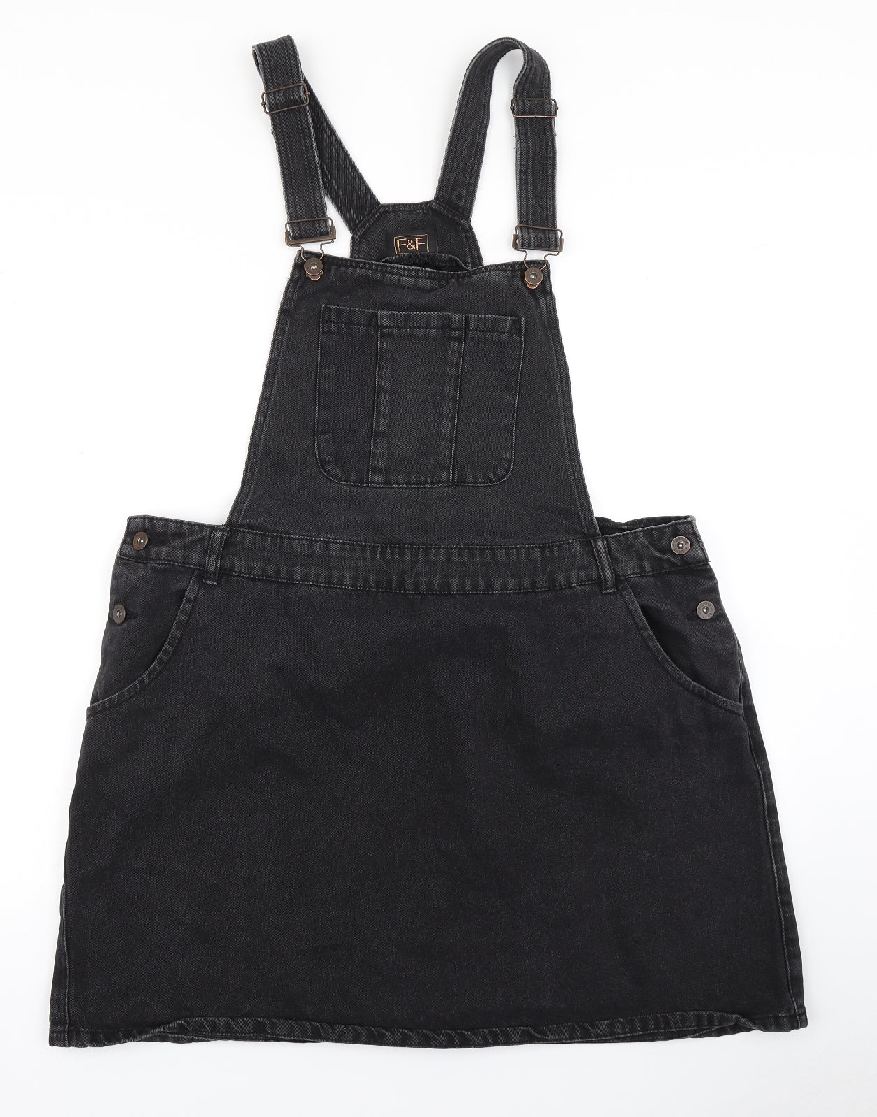 F&F Womens Black  Denim Pinafore/Dungaree Dress  Size 22