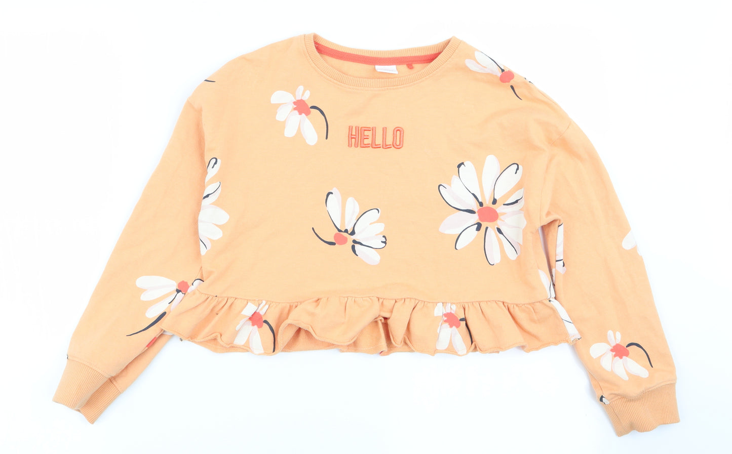 NEXT Girls Orange Floral  Pullover Jumper Size 9 Years