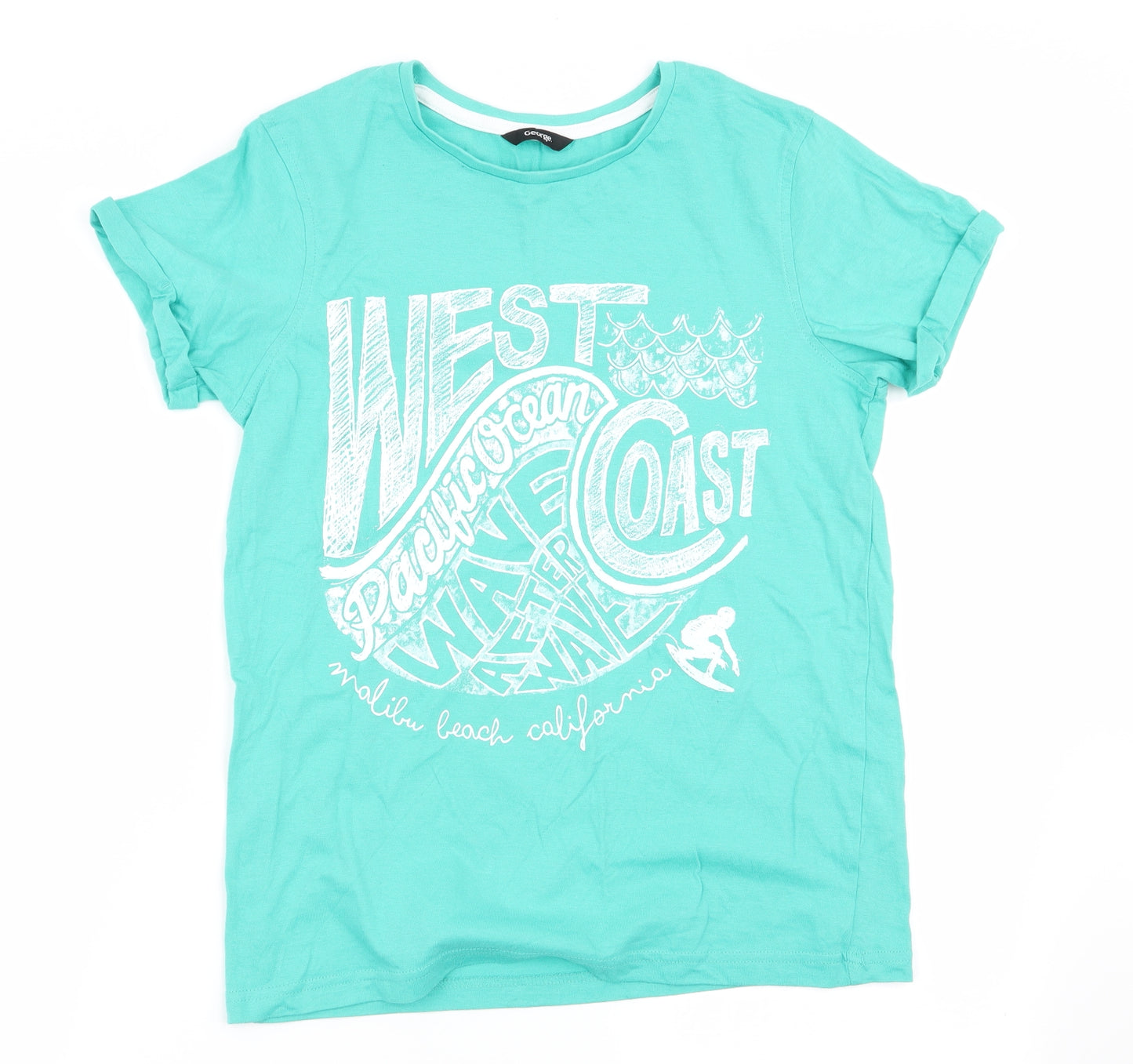 Asda George Girls Green   Basic T-Shirt Size 12-13 Years