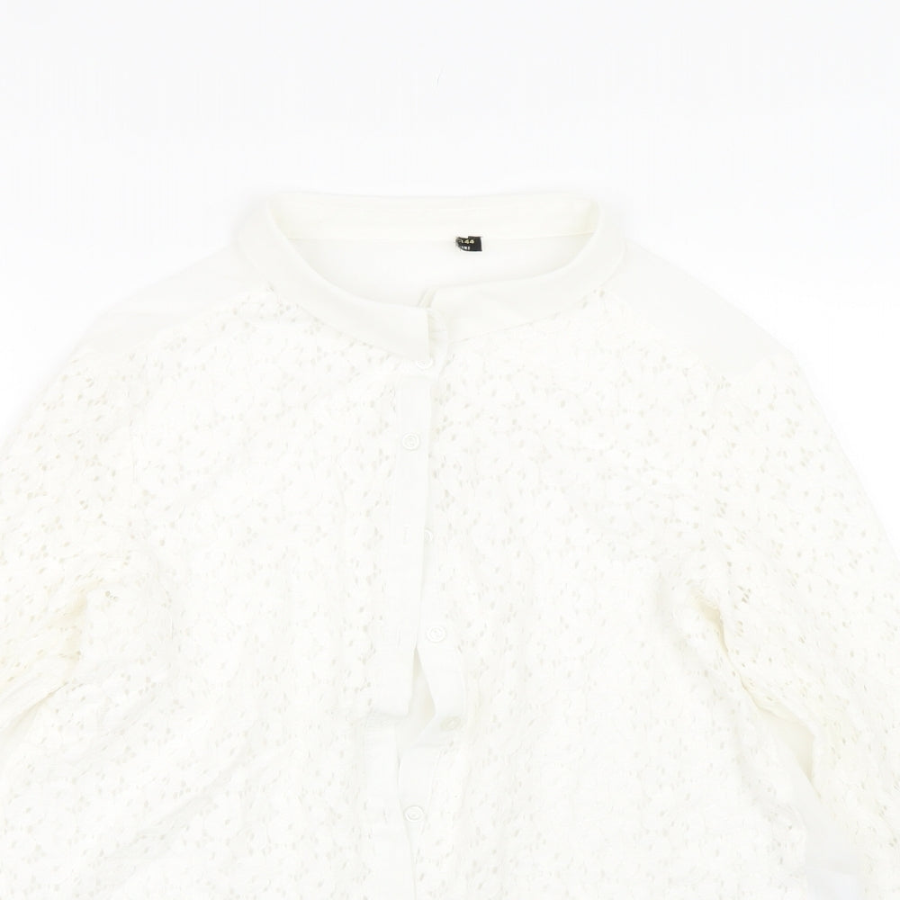 Preworn Womens White Floral  Basic Button-Up Size 18