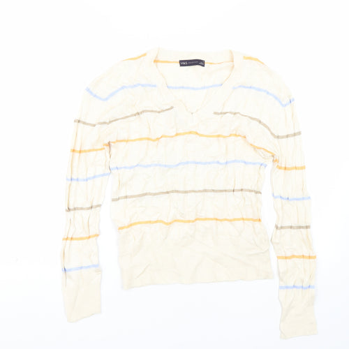 M&S Womens Beige Striped  Pullover Jumper Size S