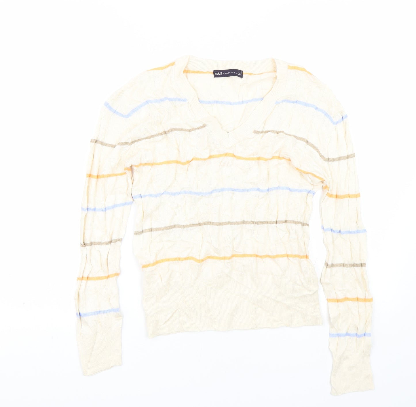 M&S Womens Beige Striped  Pullover Jumper Size S
