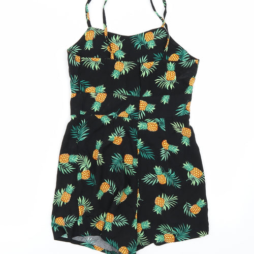 New Look Girls Black Floral  Jumpsuit One-Piece Size 12 Years  - pineapple