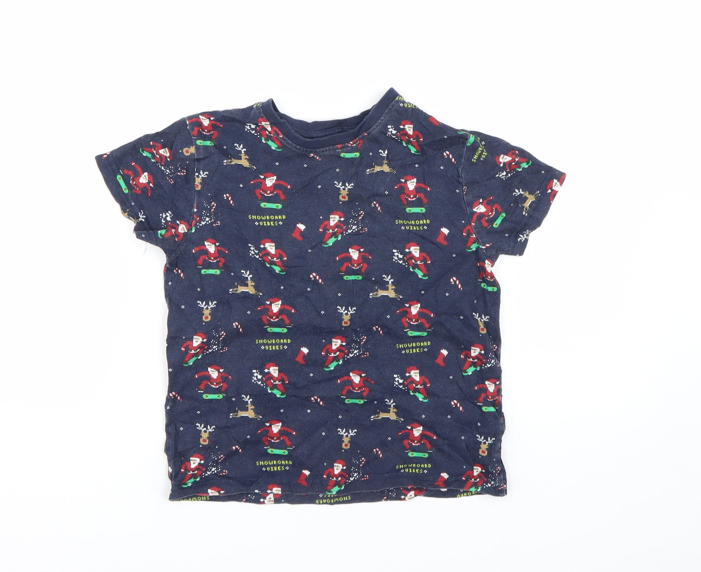Primark Boys Blue   Basic T-Shirt Size 6-7 Years  - Christmas