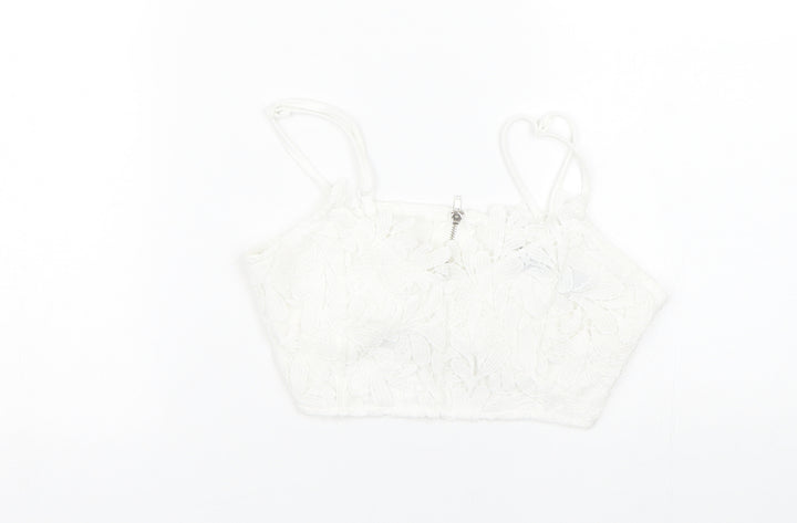 Missguided Womens White Floral Cropped Tank Size 4