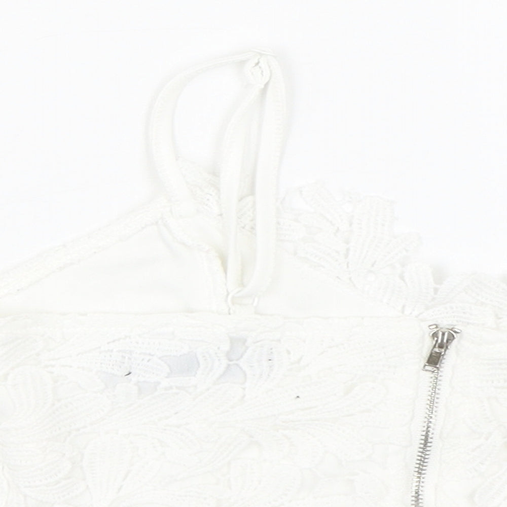 Missguided Womens White Floral  Cropped Tank Size 4
