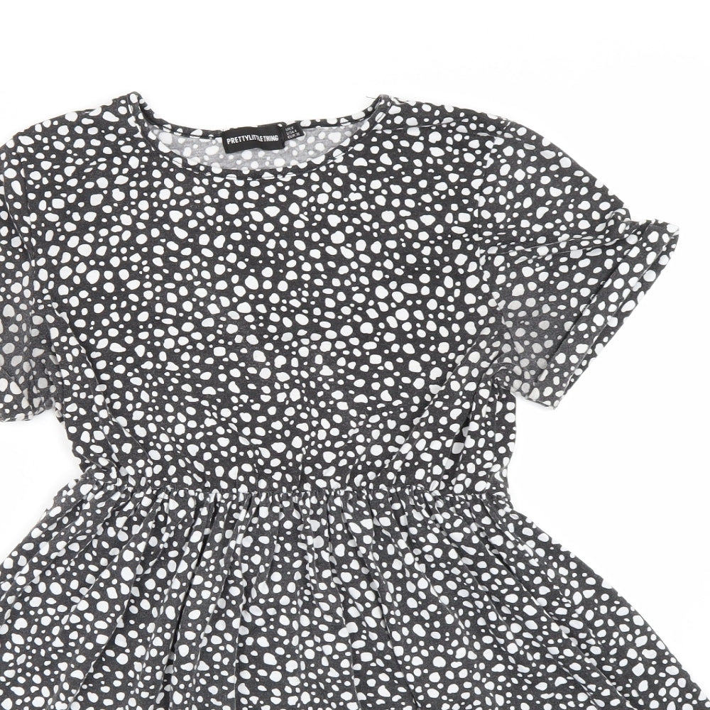 PRETTYLITTLETHING Womens Black Animal Print  T-Shirt Dress  Size 8