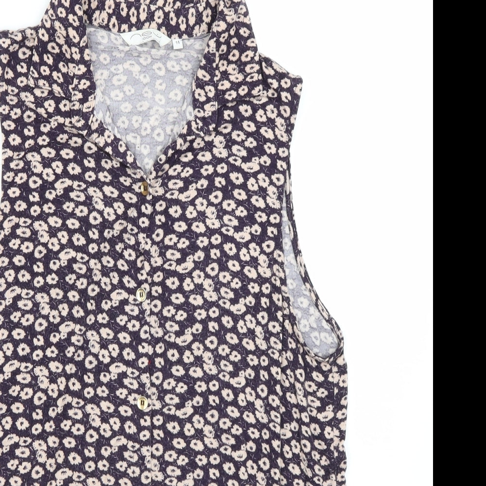 New Look Womens Purple Floral  Basic Button-Up Size 14