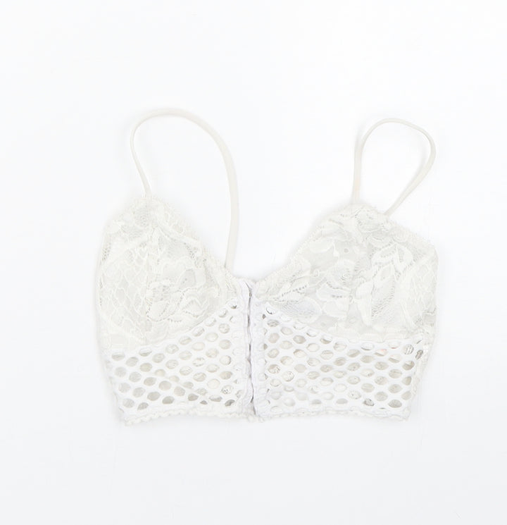 PRETTYLITTLETHING Womens White Floral  Cropped Tank Size 4