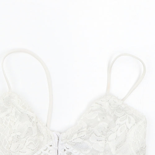 PRETTYLITTLETHING Womens White Floral  Cropped Tank Size 4