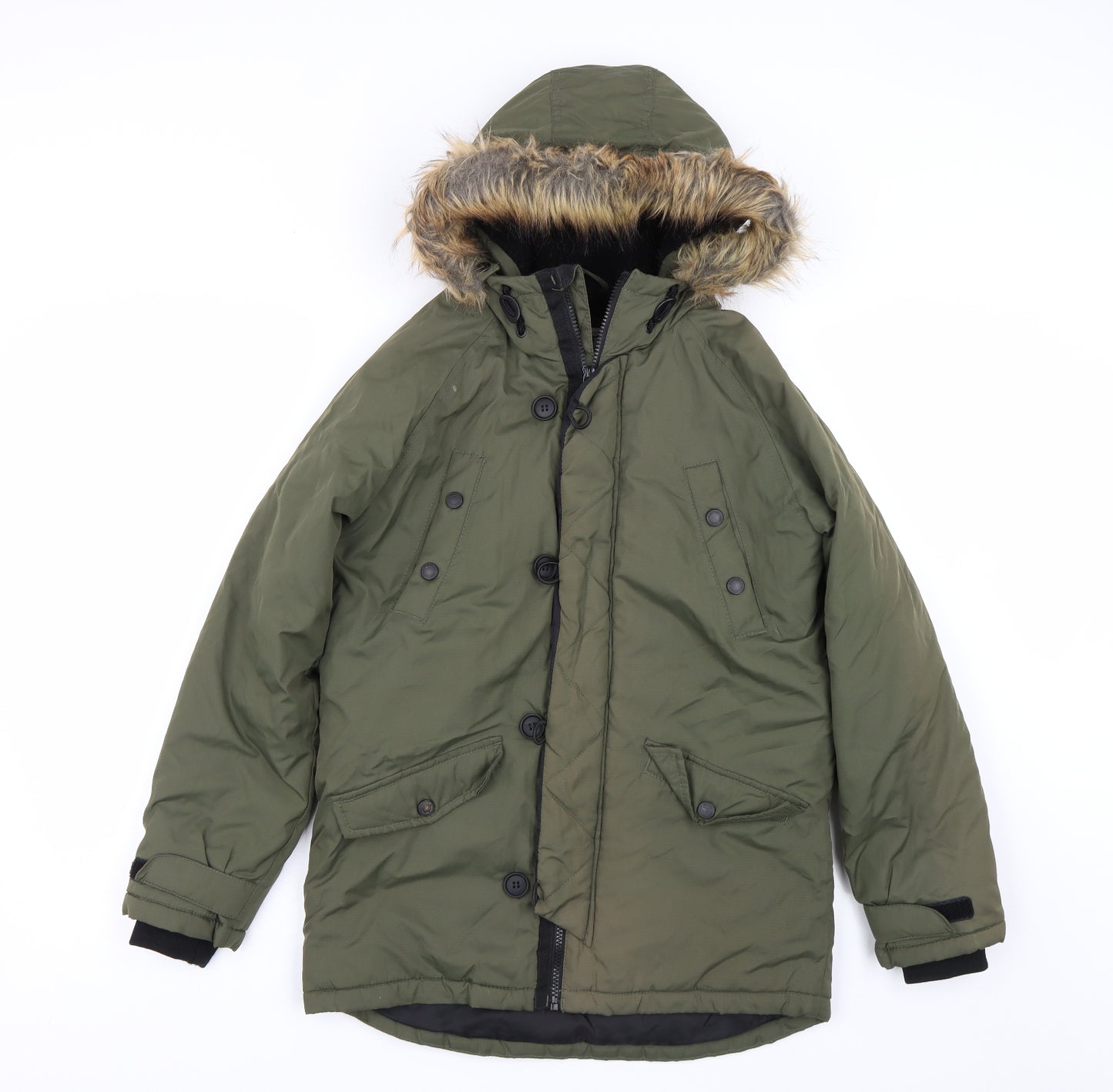 M&S Boys Green   Parka Coat Size 11-12 Years