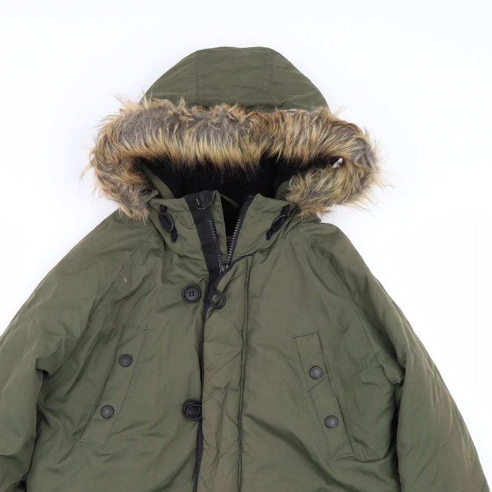 M&S Boys Green   Parka Coat Size 11-12 Years