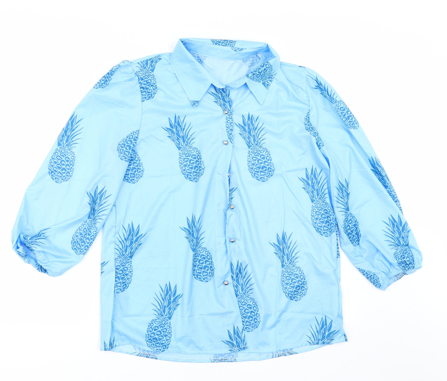 Preworn Womens Blue Floral  Basic Button-Up Size L
