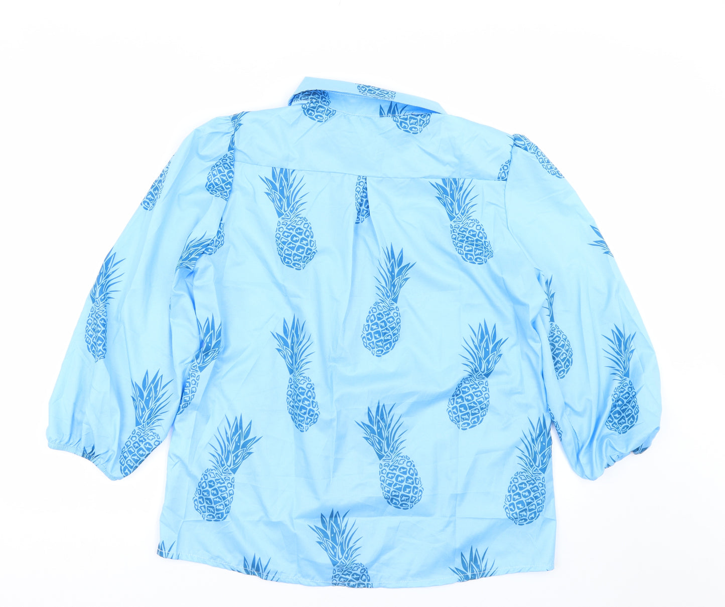 Preworn Womens Blue Floral  Basic Button-Up Size L