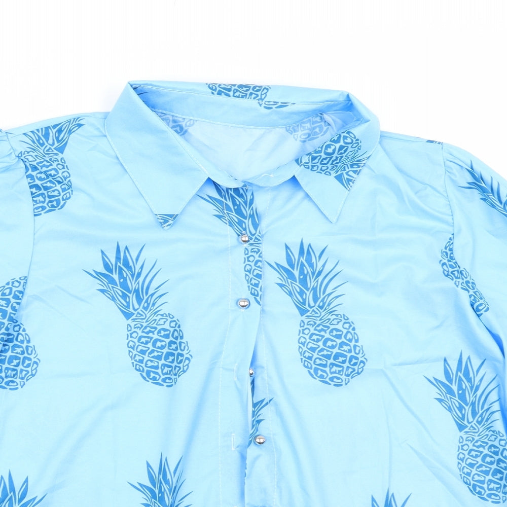 Preworn Womens Blue Floral  Basic Button-Up Size L