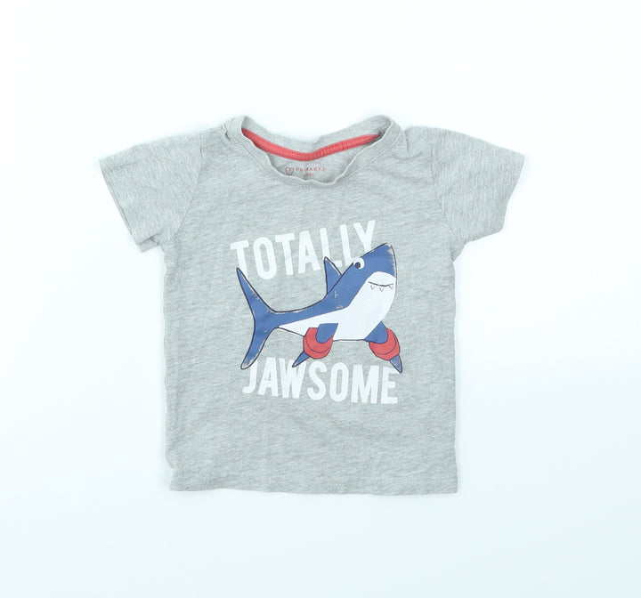 Primark Boys Grey Geometric Basic T-Shirt Size 12-18 Months