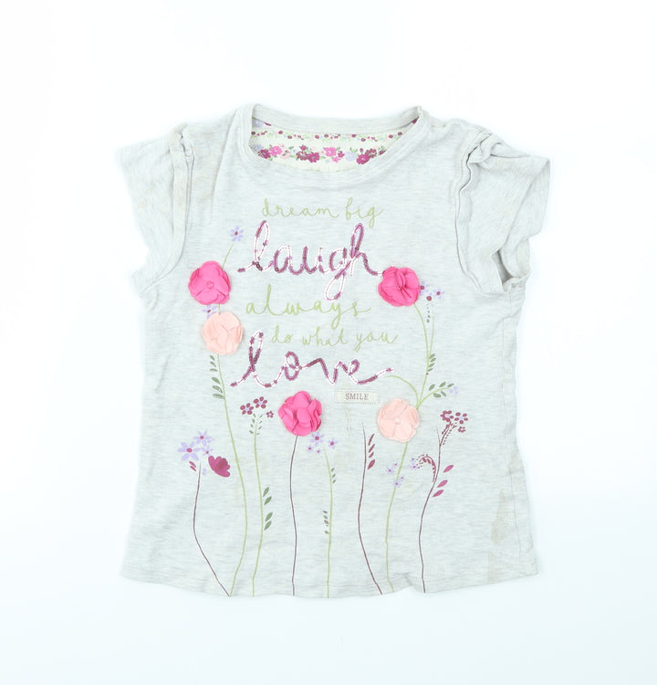 George Girls Grey Floral  Basic T-Shirt Size 8-9 Years