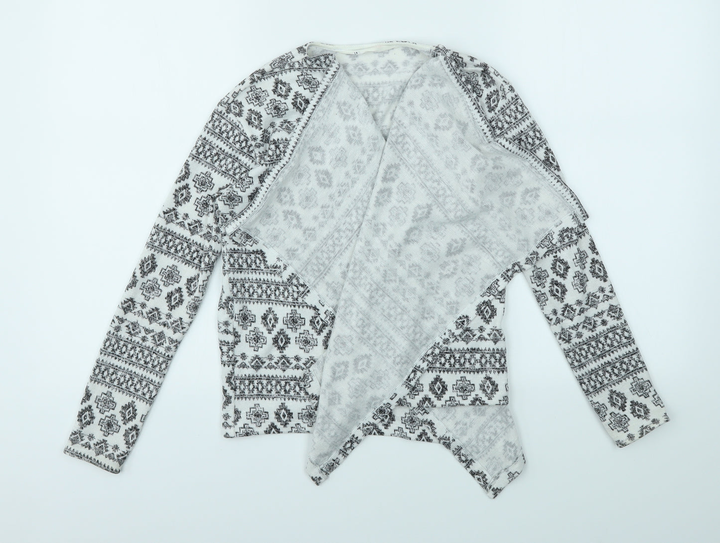 H&M Girls Grey Geometric  Cardigan Jumper Size 9-10 Years