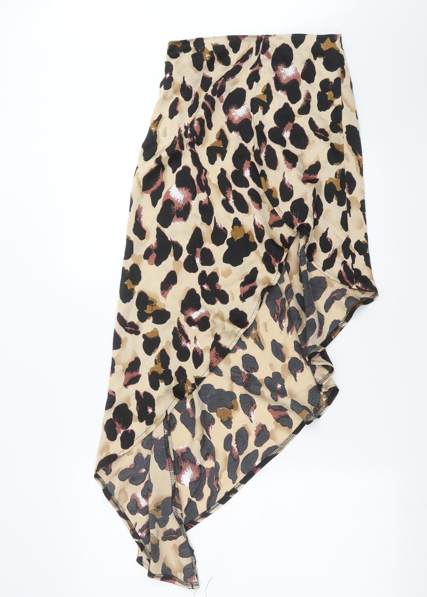 PRETTYLITTLETHING Womens Brown Animal Print  Maxi Skirt Size 8  - Asymmetric